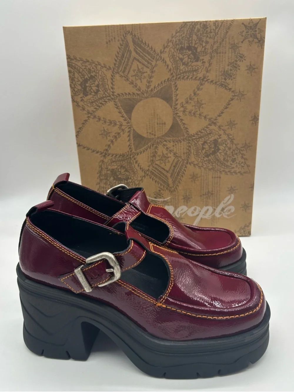 Free People Mayla Platform Mary Jane Shoes Sz 9.5 Rasp Fram Burgundy NWB